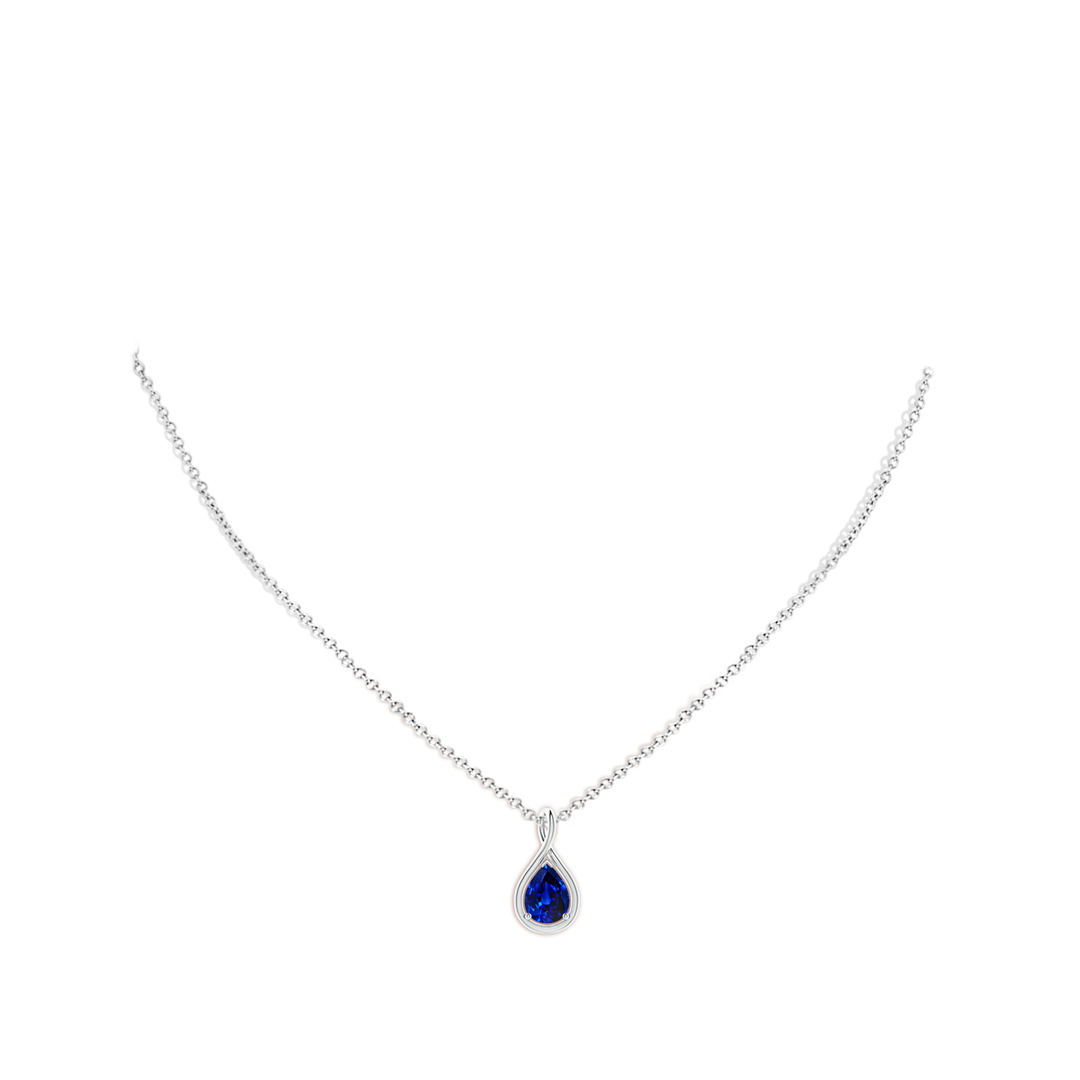 8x6mm AAAA Solitaire Pear Blue Sapphire Twist Bale Pendant in White Gold - body_neck