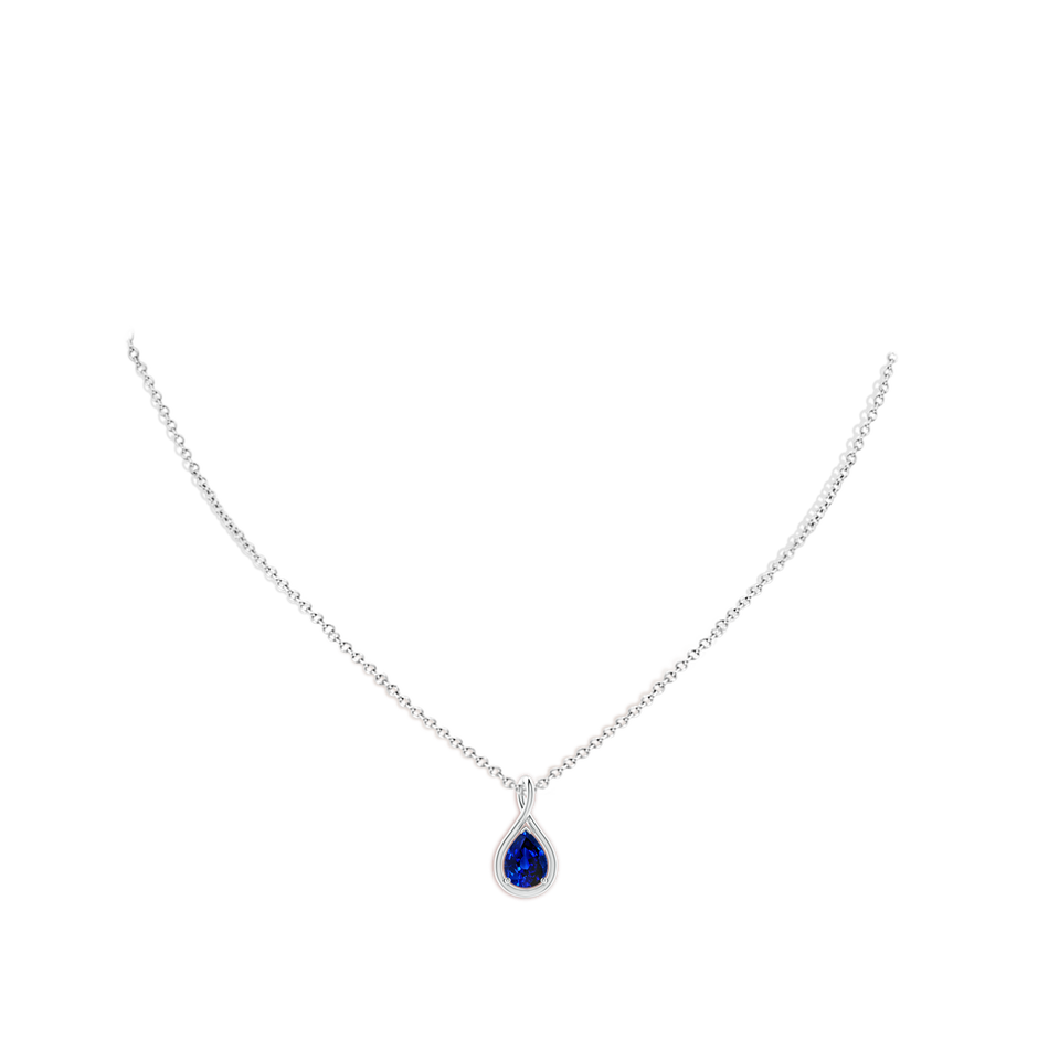 8x6mm Lab-Grown Solitaire Pear Blue Sapphire Twist Bale Pendant in White Gold pen