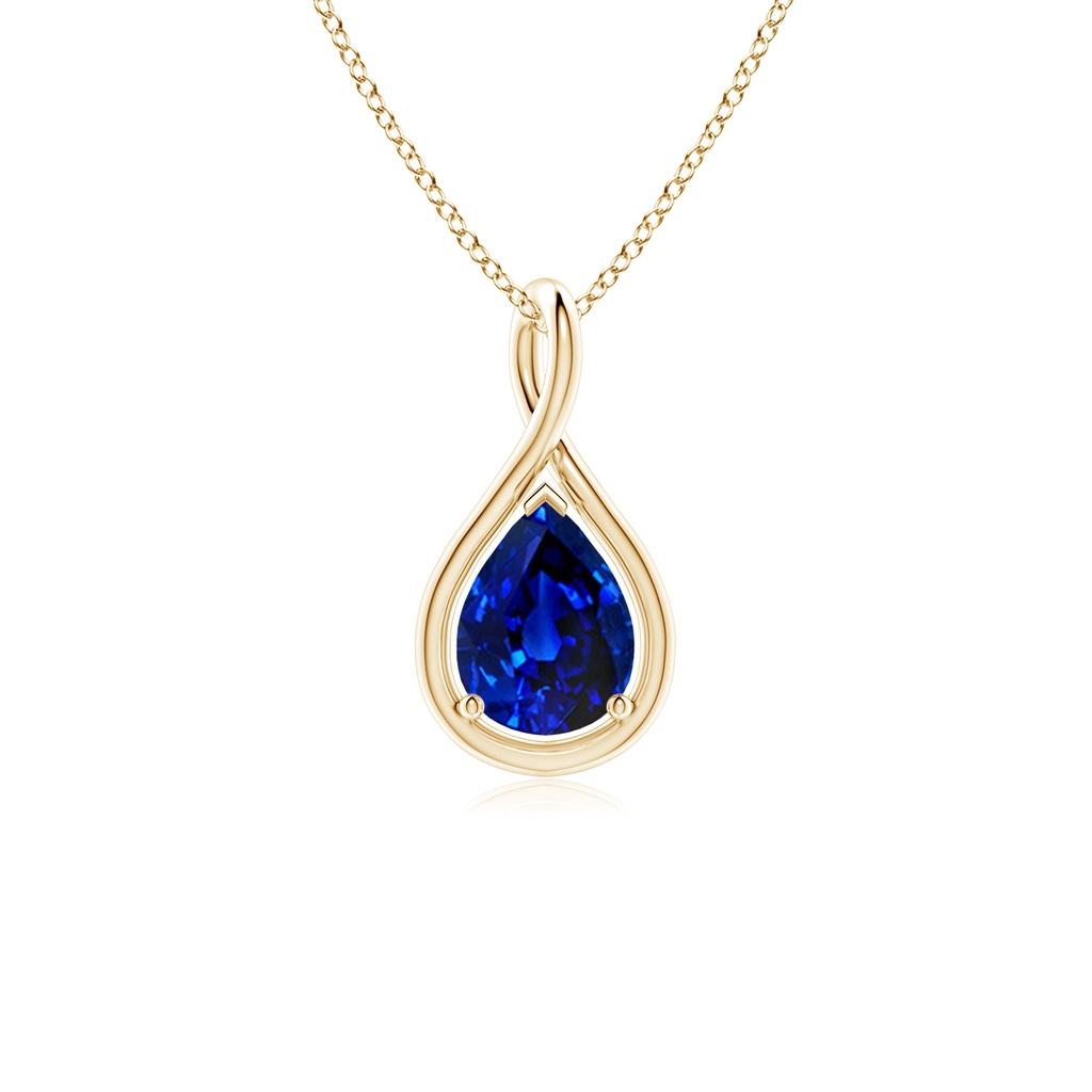 8x6mm Lab-Grown Solitaire Pear Blue Sapphire Twist Bale Pendant in Yellow Gold