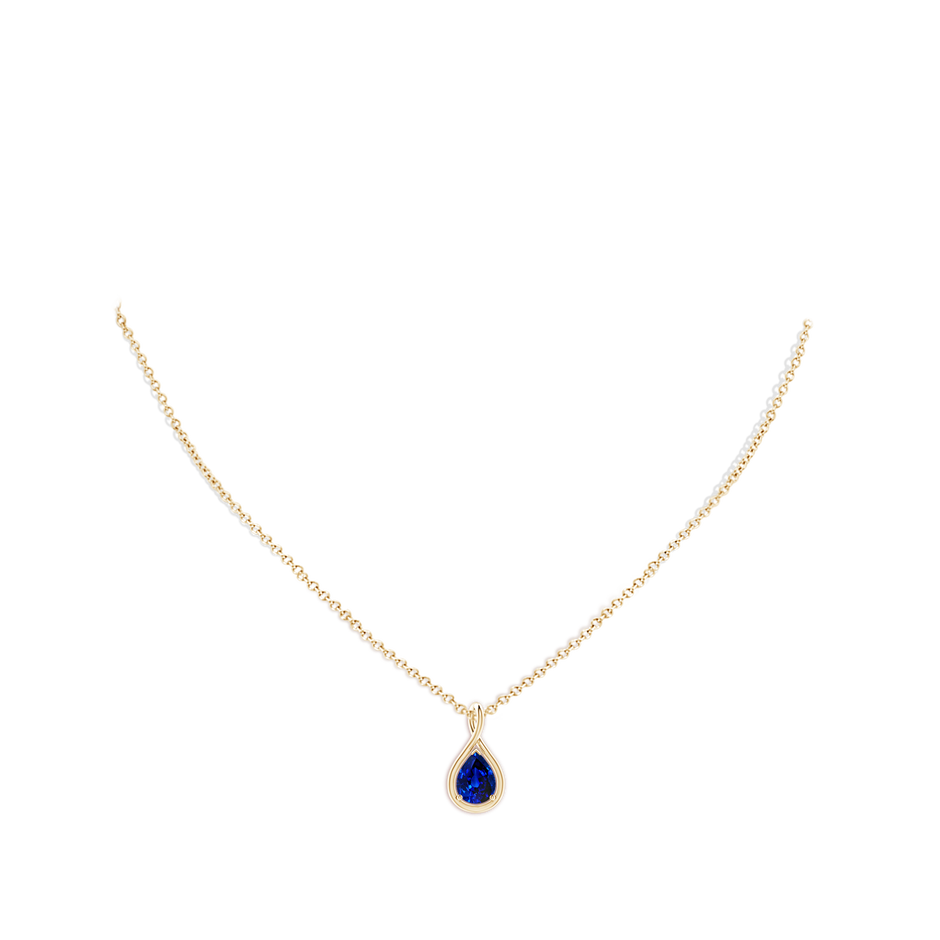 8x6mm Lab-Grown Solitaire Pear Blue Sapphire Twist Bale Pendant in Yellow Gold pen