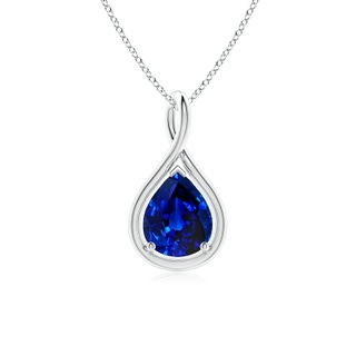 9x7mm AAAA Solitaire Pear Blue Sapphire Twist Bale Pendant in P950 Platinum