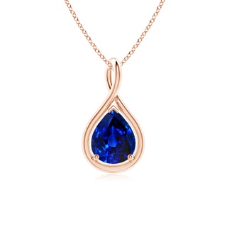 9x7mm AAAA Solitaire Pear Blue Sapphire Twist Bale Pendant in Rose Gold