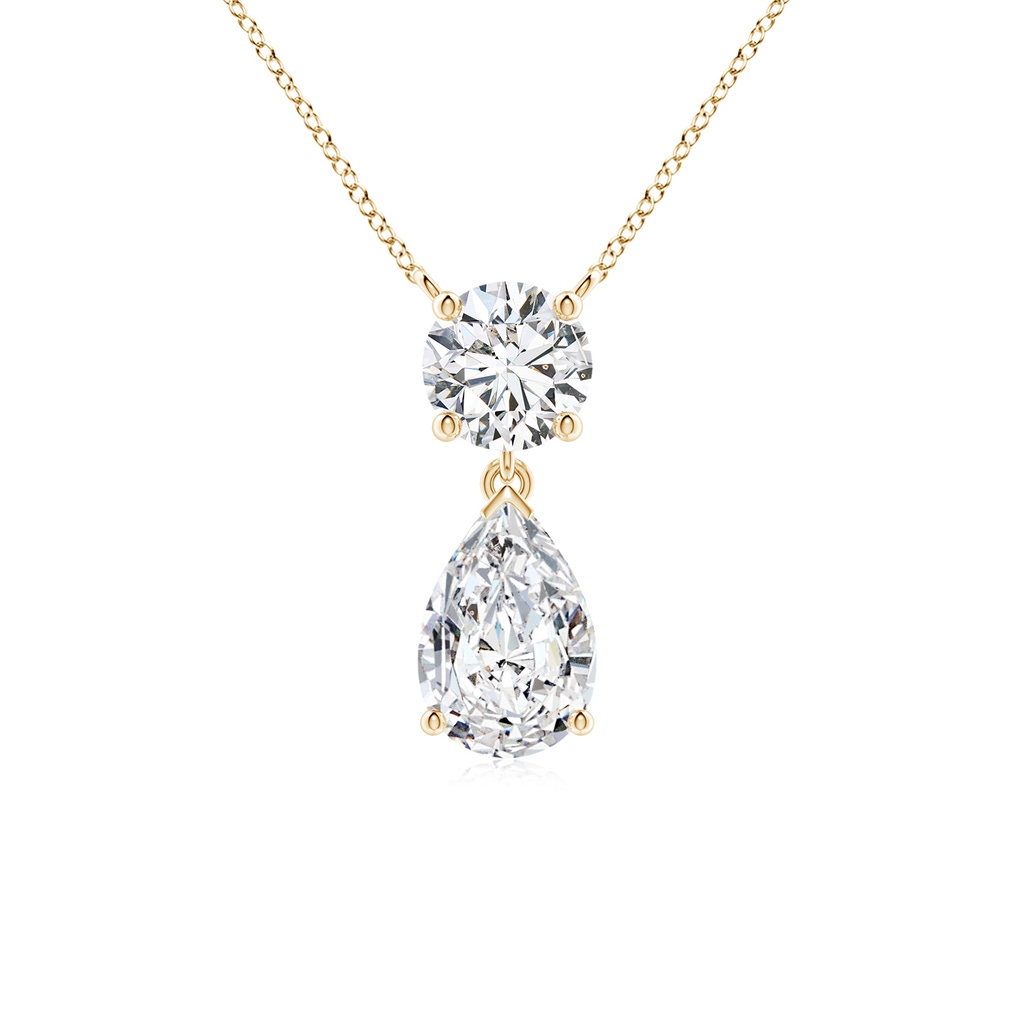 9x6mm HSI2 Solitaire Pear Diamond Drop Pendant with Accent in Yellow Gold