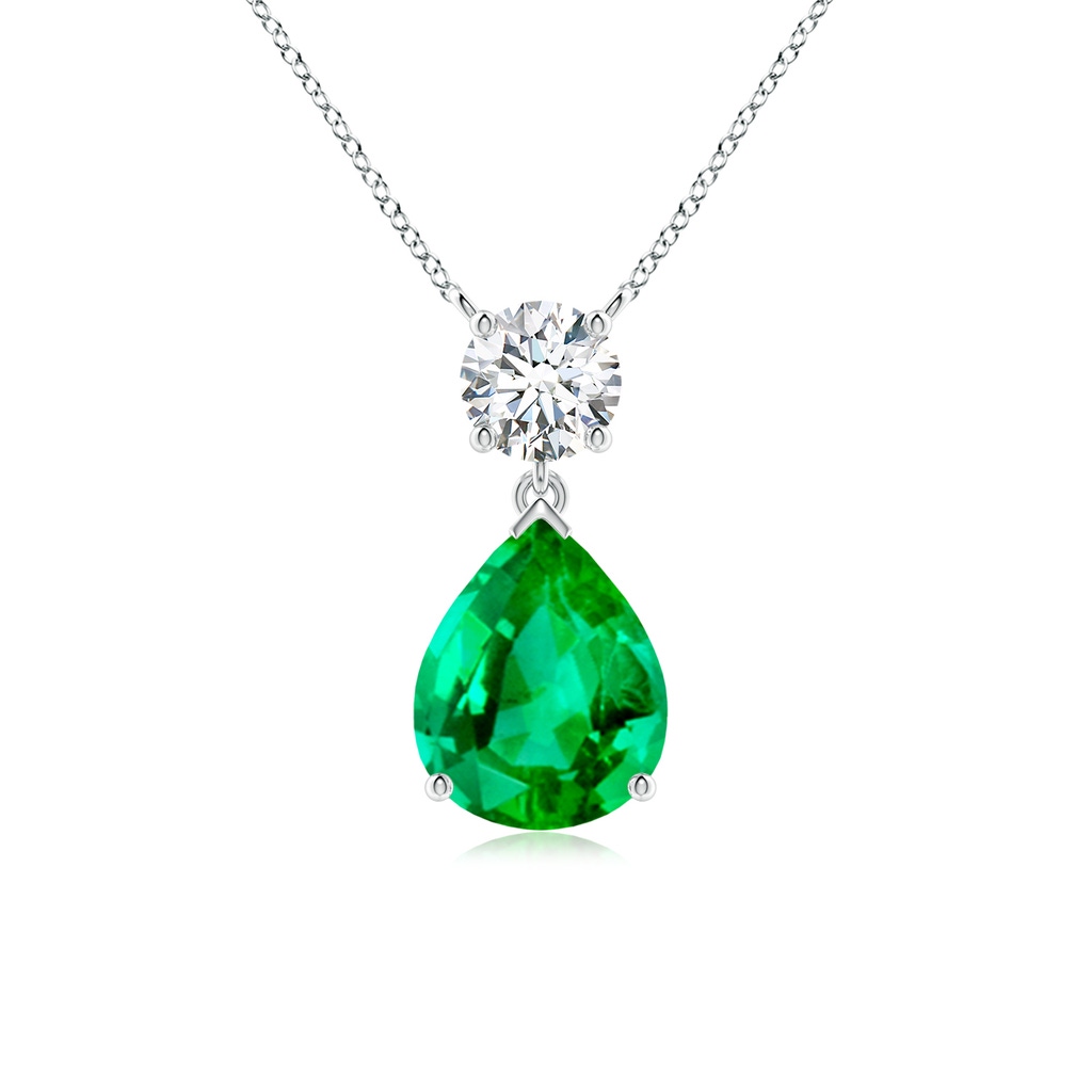 10x8mm AAA Solitaire Pear Emerald Drop Pendant with Diamond Accent in White Gold