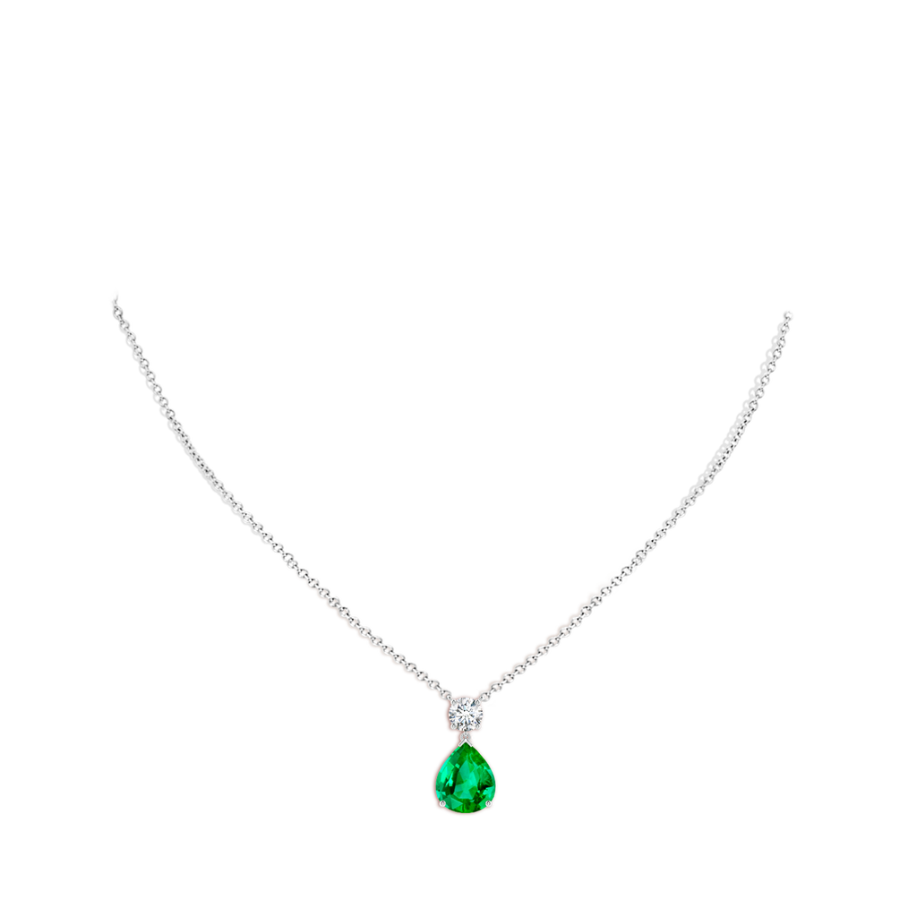 12x10mm AAA Solitaire Pear Emerald Drop Pendant with Diamond Accent in White Gold pen