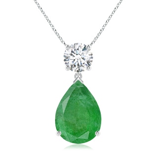 14x10mm A Solitaire Pear Emerald Drop Pendant with Diamond Accent in P950 Platinum
