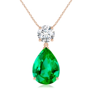 14x10mm AAA Solitaire Pear Emerald Drop Pendant with Diamond Accent in Rose Gold