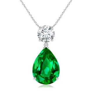 14x10mm AAAA Solitaire Pear Emerald Drop Pendant with Diamond Accent in P950 Platinum