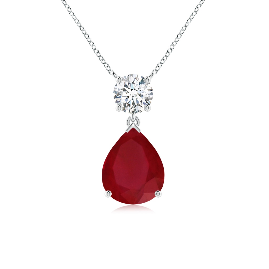 10x8mm AA Solitaire Pear Ruby Drop Pendant with Diamond Accent in White Gold