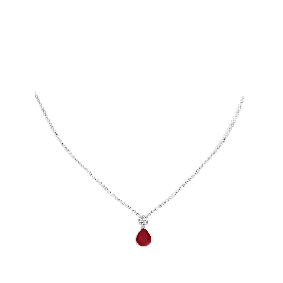 10x8mm AA Solitaire Pear Ruby Drop Pendant with Diamond Accent in White Gold pen