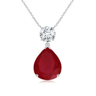 12x10mm AA Solitaire Pear Ruby Drop Pendant with Diamond Accent in P950 Platinum