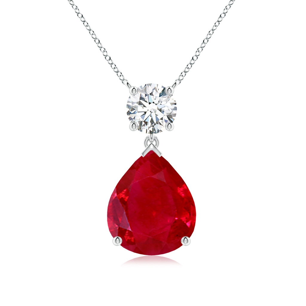 12x10mm AAA Solitaire Pear Ruby Drop Pendant with Diamond Accent in White Gold