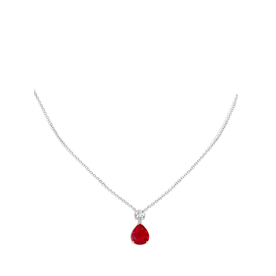 12x10mm AAA Solitaire Pear Ruby Drop Pendant with Diamond Accent in White Gold pen