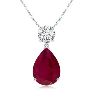 14x10mm A Solitaire Pear Ruby Drop Pendant with Diamond Accent in P950 Platinum