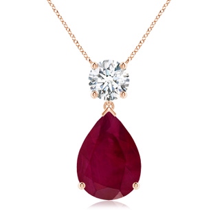 14x10mm A Solitaire Pear Ruby Drop Pendant with Diamond Accent in Rose Gold