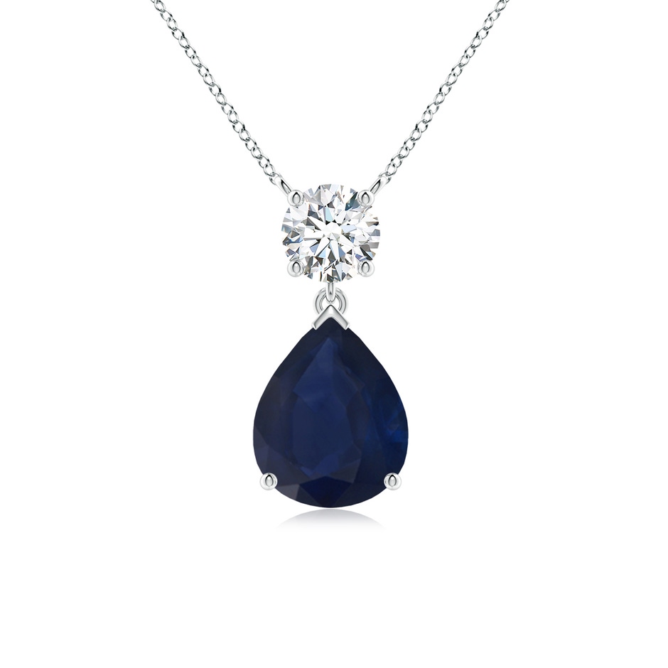 10x8mm A Solitaire Pear Blue Sapphire Drop Pendant with Diamond Accent in White Gold 