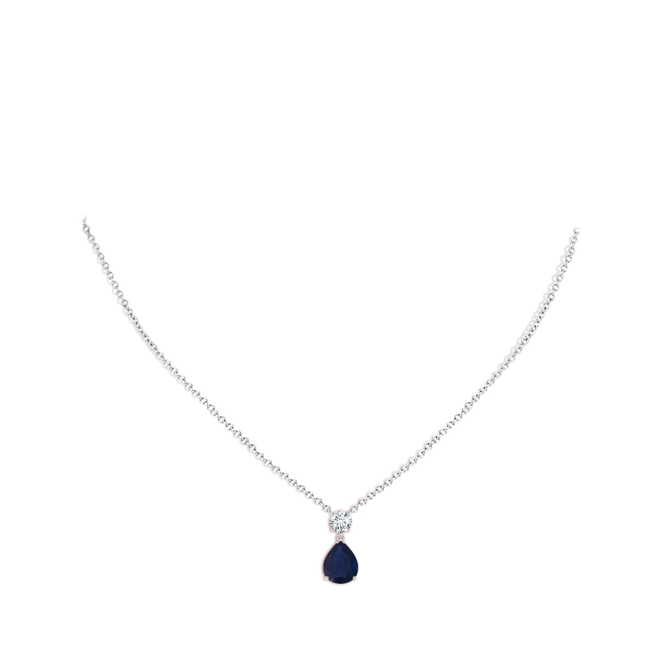 10x8mm A Solitaire Pear Blue Sapphire Drop Pendant with Diamond Accent in White Gold pen