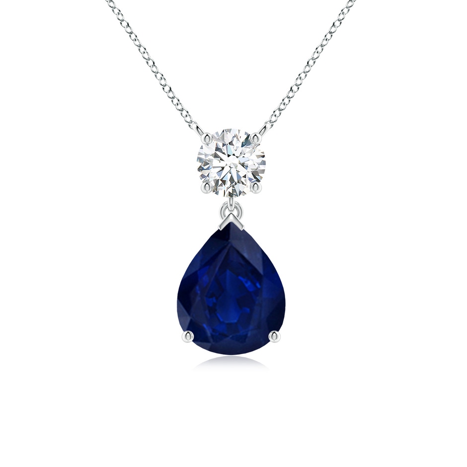 10x8mm AA Solitaire Pear Blue Sapphire Drop Pendant with Diamond Accent in P950 Platinum 