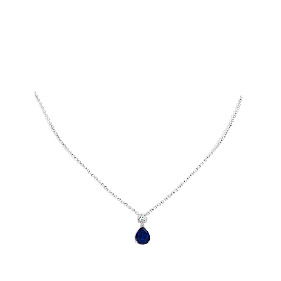 10x8mm AA Solitaire Pear Blue Sapphire Drop Pendant with Diamond Accent in White Gold pen