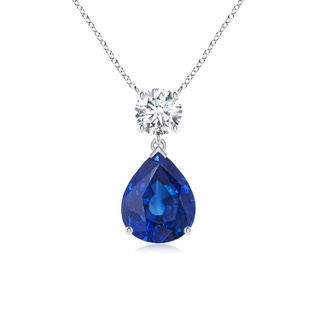 10x8mm AAA Solitaire Pear Blue Sapphire Drop Pendant with Diamond Accent in P950 Platinum