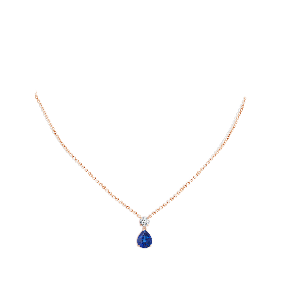 10x8mm AAA Solitaire Pear Blue Sapphire Drop Pendant with Diamond Accent in Rose Gold pen