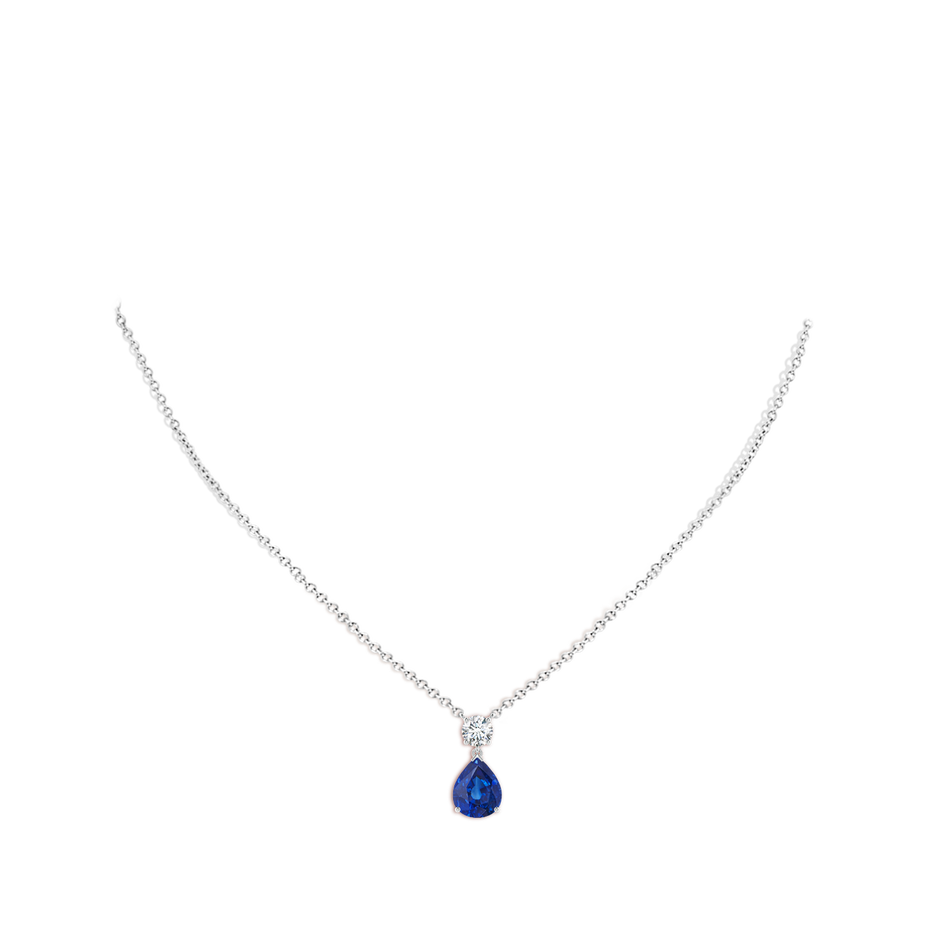 10x8mm AAA Solitaire Pear Blue Sapphire Drop Pendant with Diamond Accent in White Gold pen