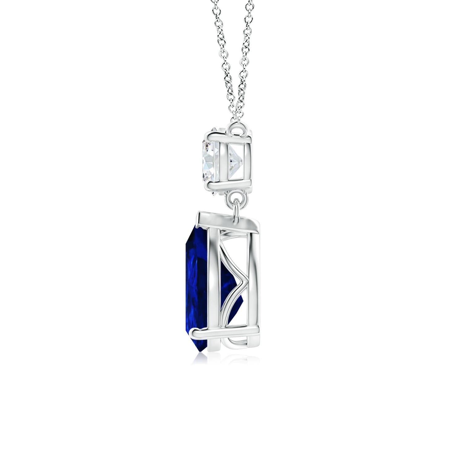 10x8mm AAAA Solitaire Pear Blue Sapphire Drop Pendant with Diamond Accent in 18K White Gold - side 3