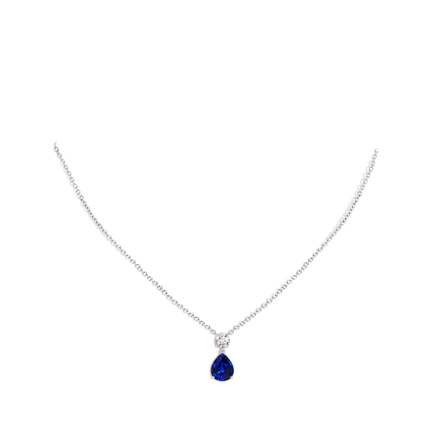 10x8mm AAAA Solitaire Pear Blue Sapphire Drop Pendant with Diamond Accent in 18K White Gold - body_neck