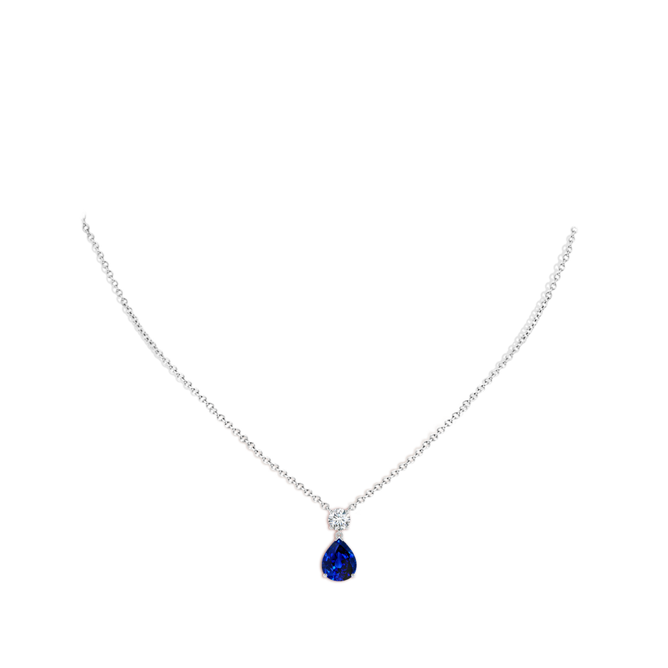 10x8mm Lab-Grown Solitaire Pear Blue Sapphire Drop Pendant with Diamond Accent in 18K White Gold pen