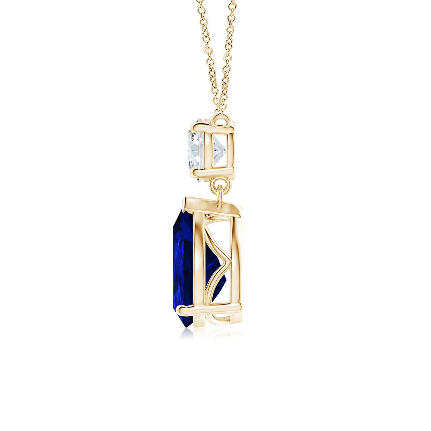 10x8mm AAAA Solitaire Pear Blue Sapphire Drop Pendant with Diamond Accent in 18K Yellow Gold