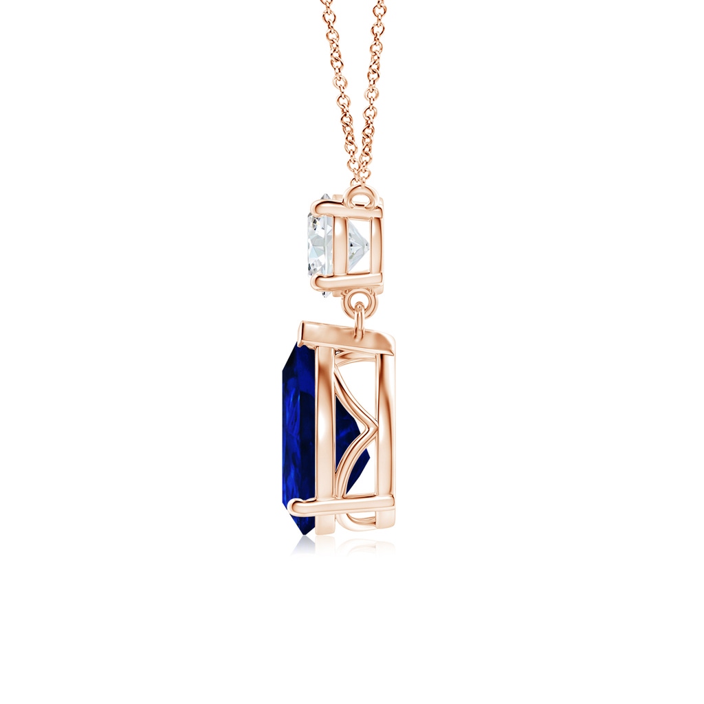 10x8mm AAAA Solitaire Pear Blue Sapphire Drop Pendant with Diamond Accent in Rose Gold - side 199