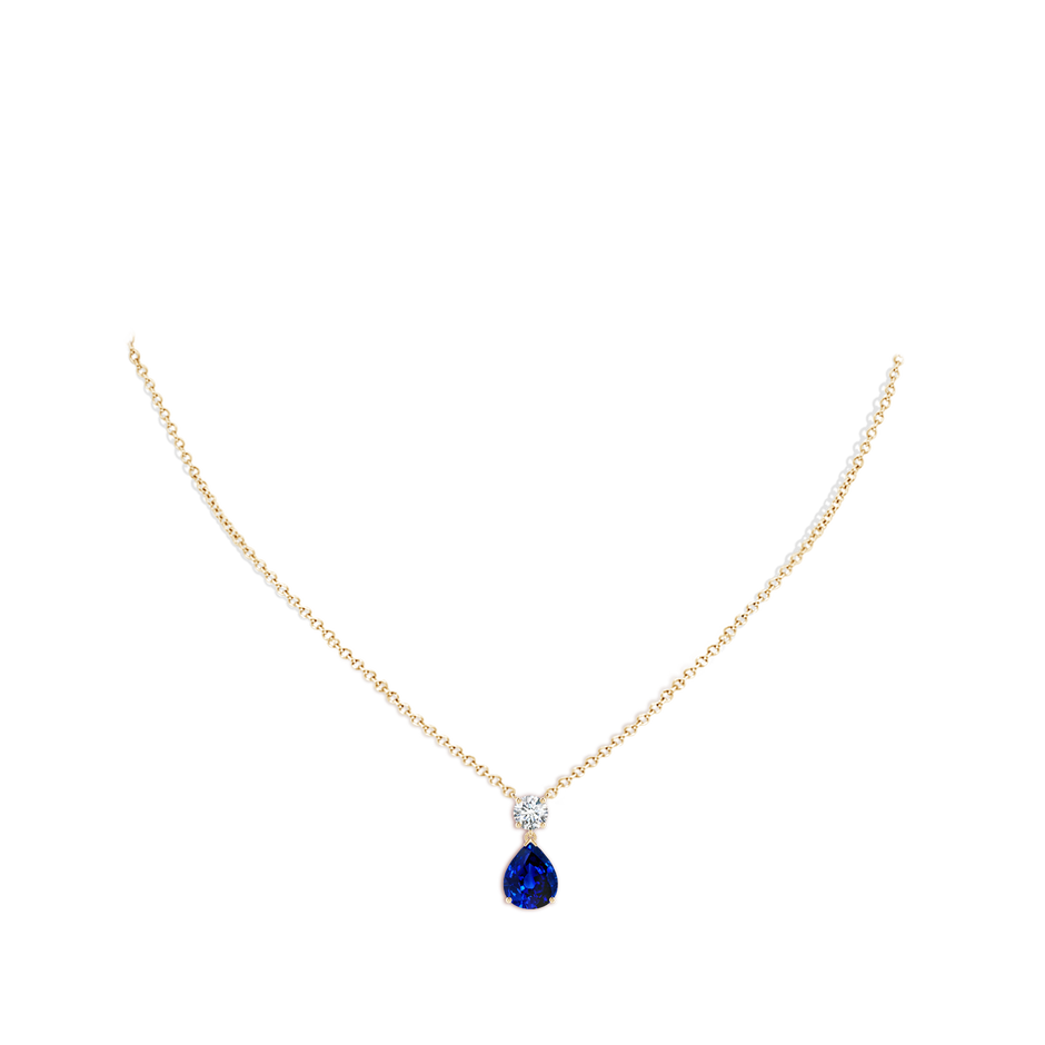 10x8mm Lab-Grown Solitaire Pear Blue Sapphire Drop Pendant with Diamond Accent in Yellow Gold pen