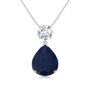 12x10mm A Solitaire Pear Blue Sapphire Drop Pendant with Diamond Accent in P950 Platinum