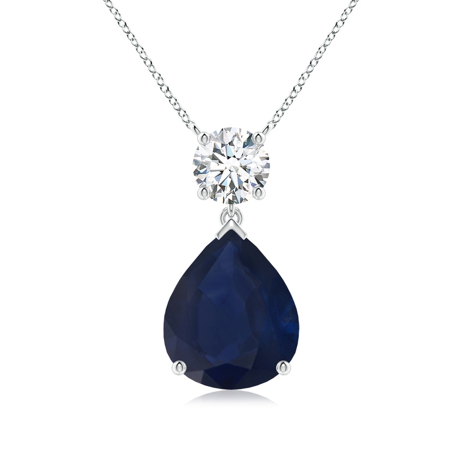 12x10mm A Solitaire Pear Blue Sapphire Drop Pendant with Diamond Accent in P950 Platinum 