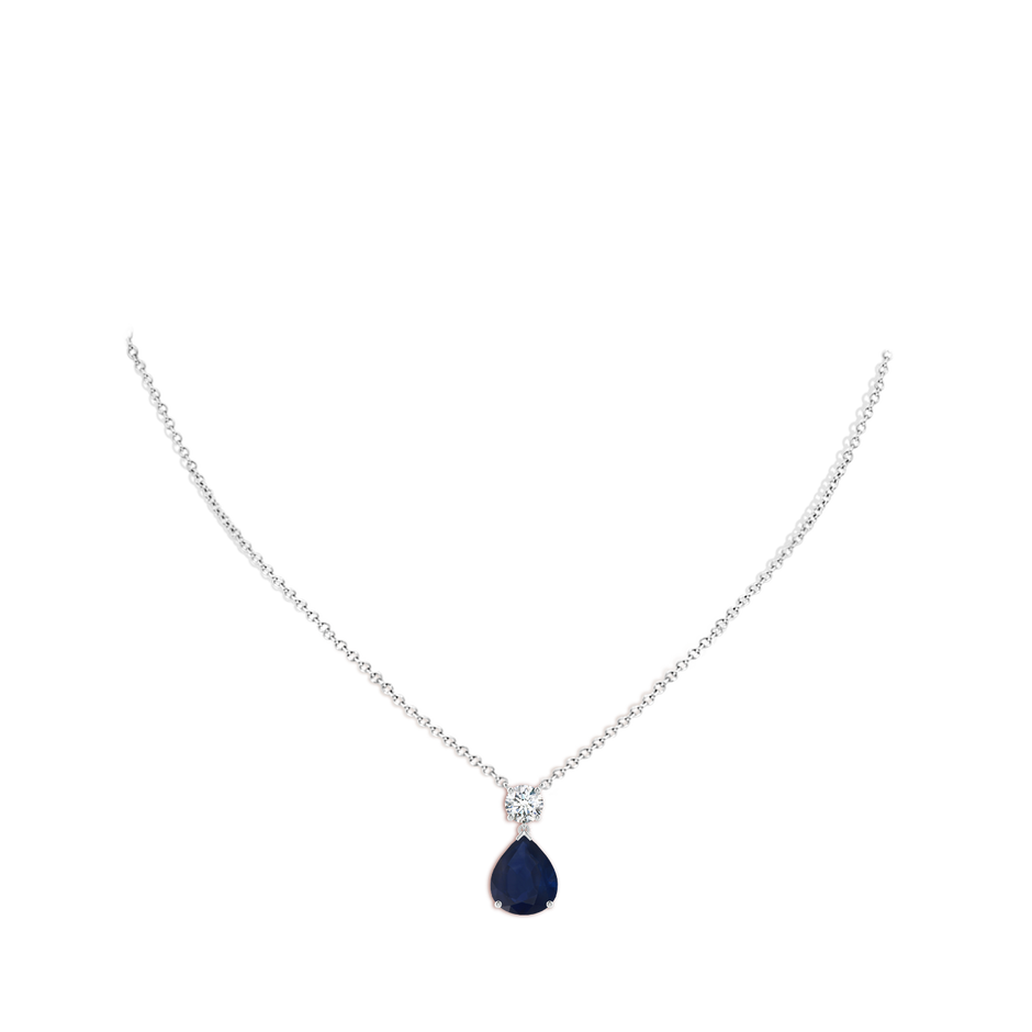 12x10mm A Solitaire Pear Blue Sapphire Drop Pendant with Diamond Accent in P950 Platinum pen
