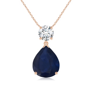 12x10mm A Solitaire Pear Blue Sapphire Drop Pendant with Diamond Accent in Rose Gold