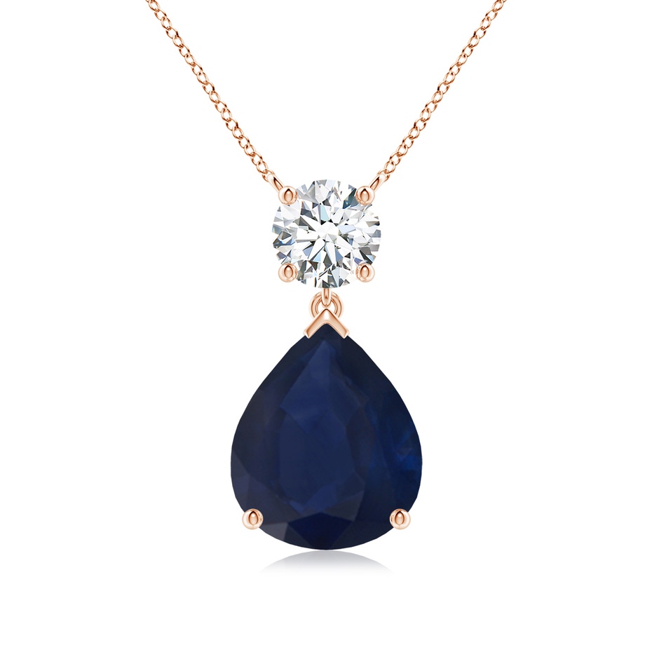 12x10mm A Solitaire Pear Blue Sapphire Drop Pendant with Diamond Accent in Rose Gold 