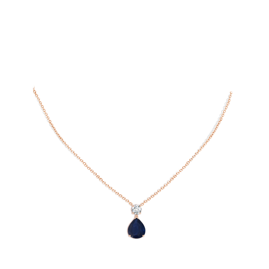 12x10mm A Solitaire Pear Blue Sapphire Drop Pendant with Diamond Accent in Rose Gold pen