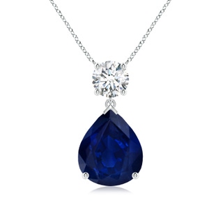 12x10mm AA Solitaire Pear Blue Sapphire Drop Pendant with Diamond Accent in P950 Platinum