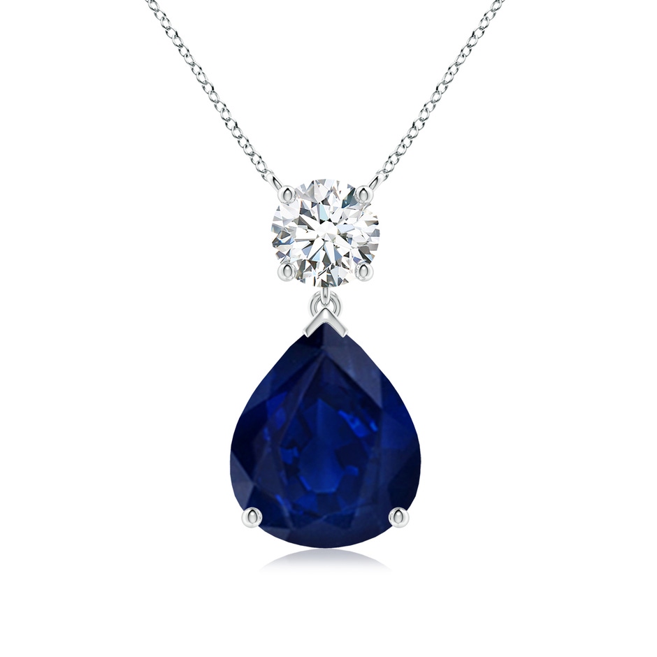 12x10mm AA Solitaire Pear Blue Sapphire Drop Pendant with Diamond Accent in P950 Platinum 