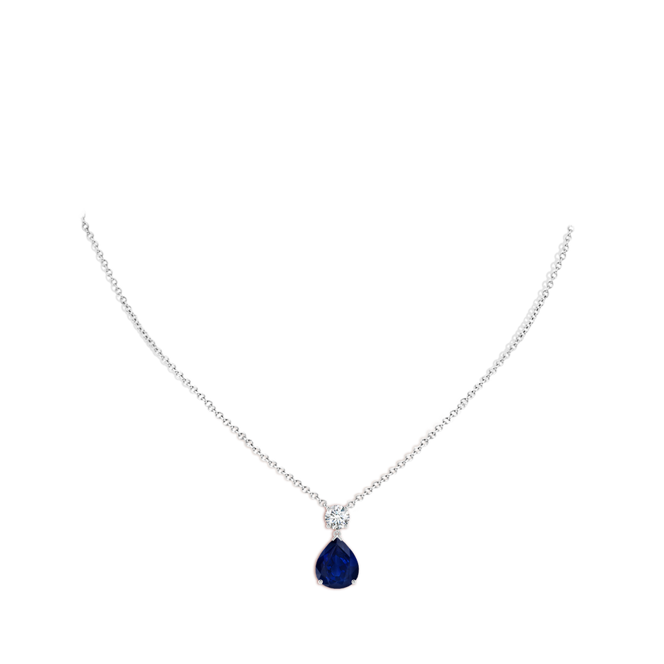 12x10mm AA Solitaire Pear Blue Sapphire Drop Pendant with Diamond Accent in P950 Platinum pen