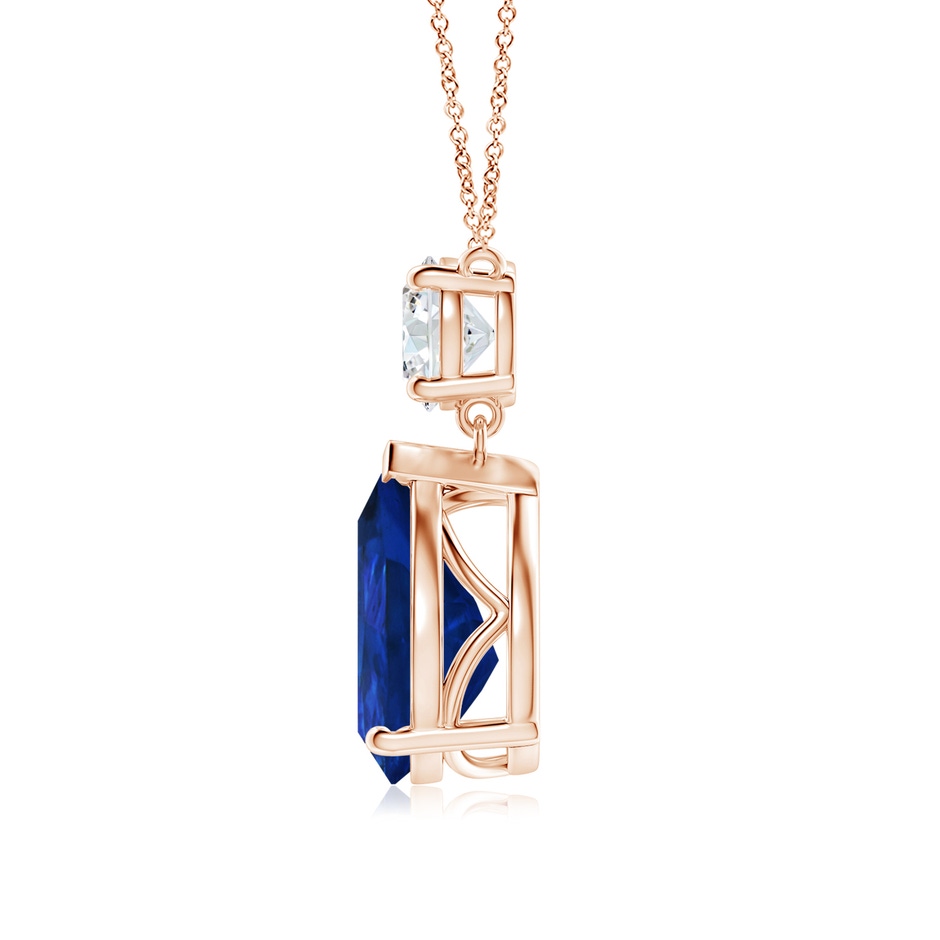 12x10mm AAA Solitaire Pear Blue Sapphire Drop Pendant with Diamond Accent in Rose Gold side 199