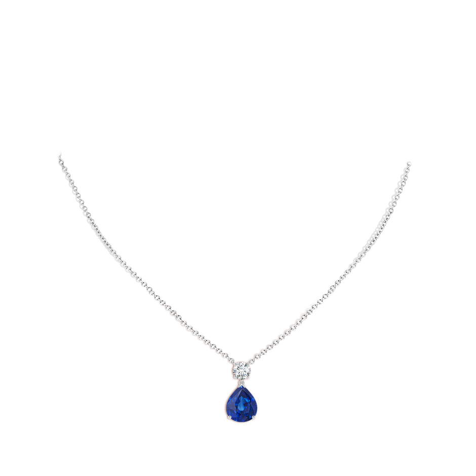 12x10mm AAA Solitaire Pear Blue Sapphire Drop Pendant with Diamond Accent in White Gold pen