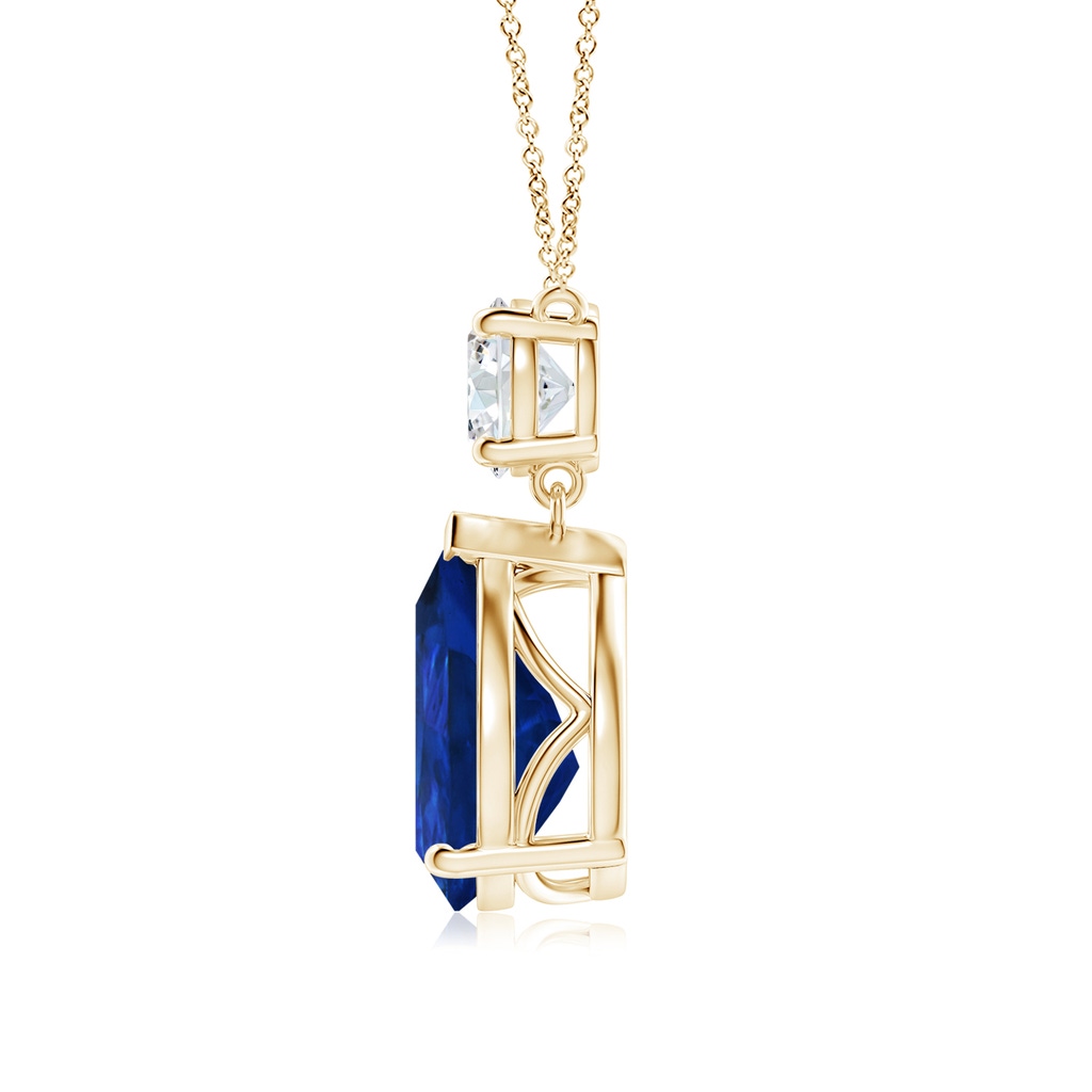 12x10mm AAA Solitaire Pear Blue Sapphire Drop Pendant with Diamond Accent in Yellow Gold Side 199