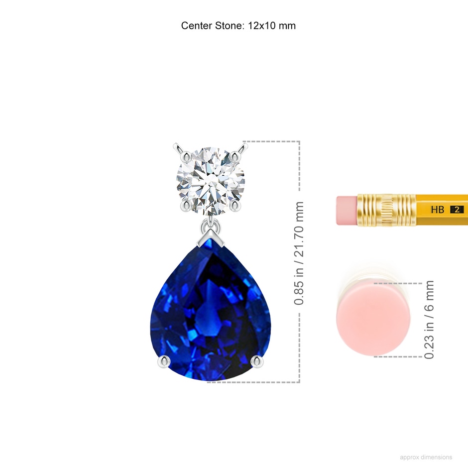 12x10mm AAAA Solitaire Pear Blue Sapphire Drop Pendant with Diamond Accent in P950 Platinum ruler
