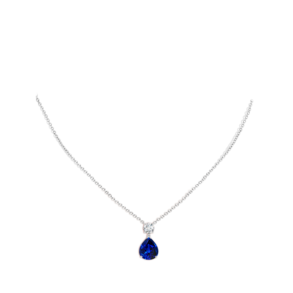 12x10mm AAAA Solitaire Pear Blue Sapphire Drop Pendant with Diamond Accent in P950 Platinum pen