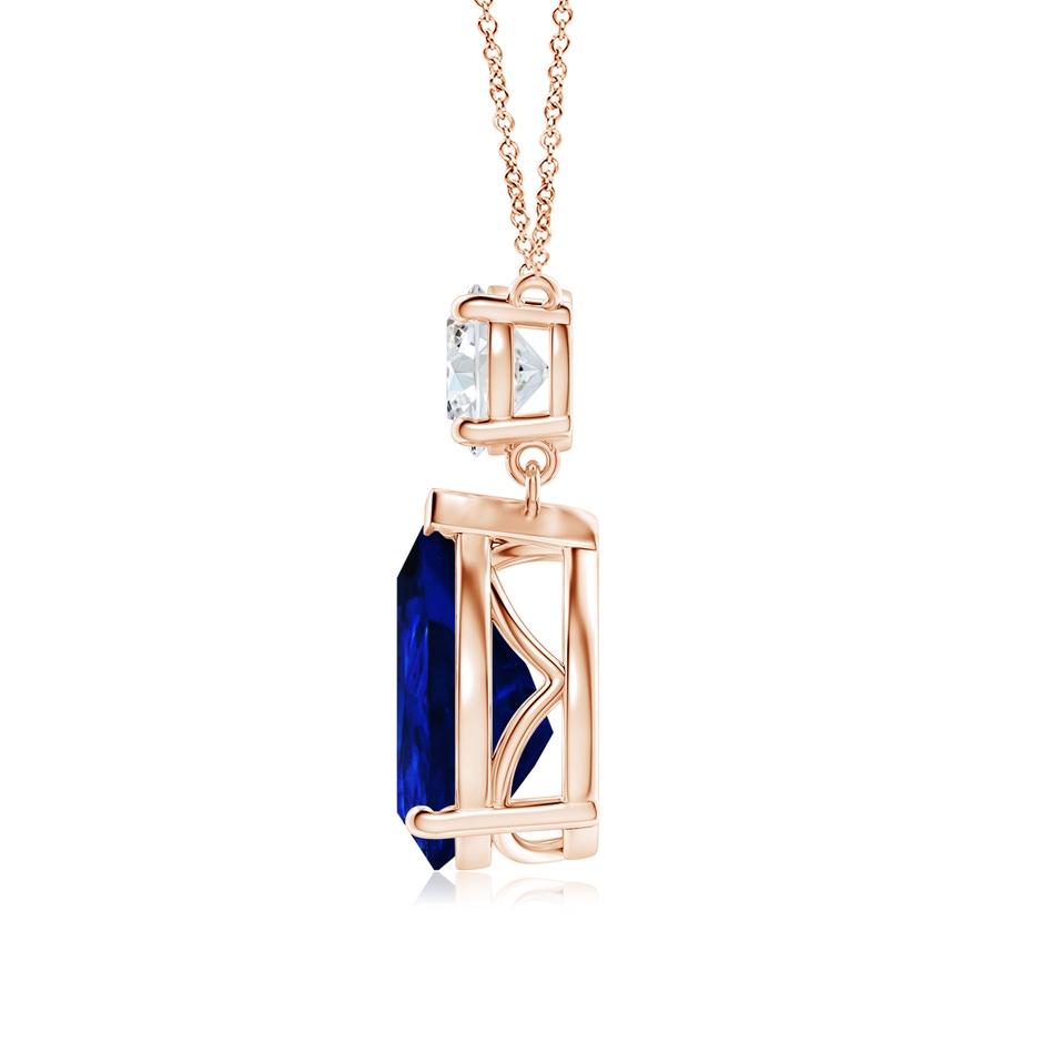 12x10mm AAAA Solitaire Pear Blue Sapphire Drop Pendant with Diamond Accent in Rose Gold side 199