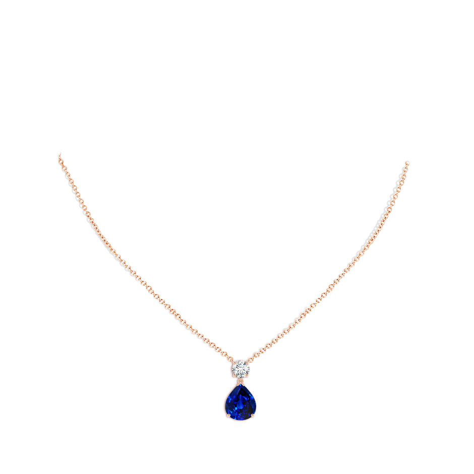 12x10mm AAAA Solitaire Pear Blue Sapphire Drop Pendant with Diamond Accent in Rose Gold pen