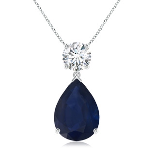 14x10mm A Solitaire Pear Blue Sapphire Drop Pendant with Diamond Accent in P950 Platinum