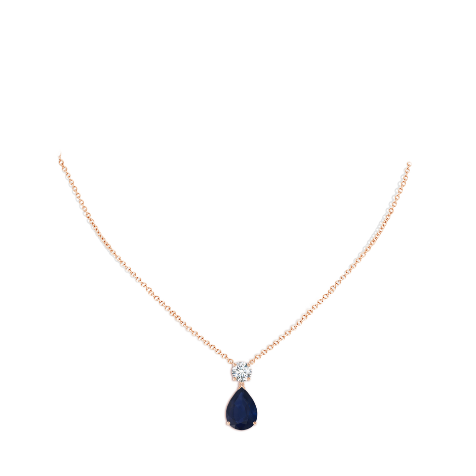 14x10mm A Solitaire Pear Blue Sapphire Drop Pendant with Diamond Accent in Rose Gold pen